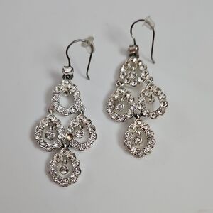 Rhinestone and Silver Tone Drop Earrings
